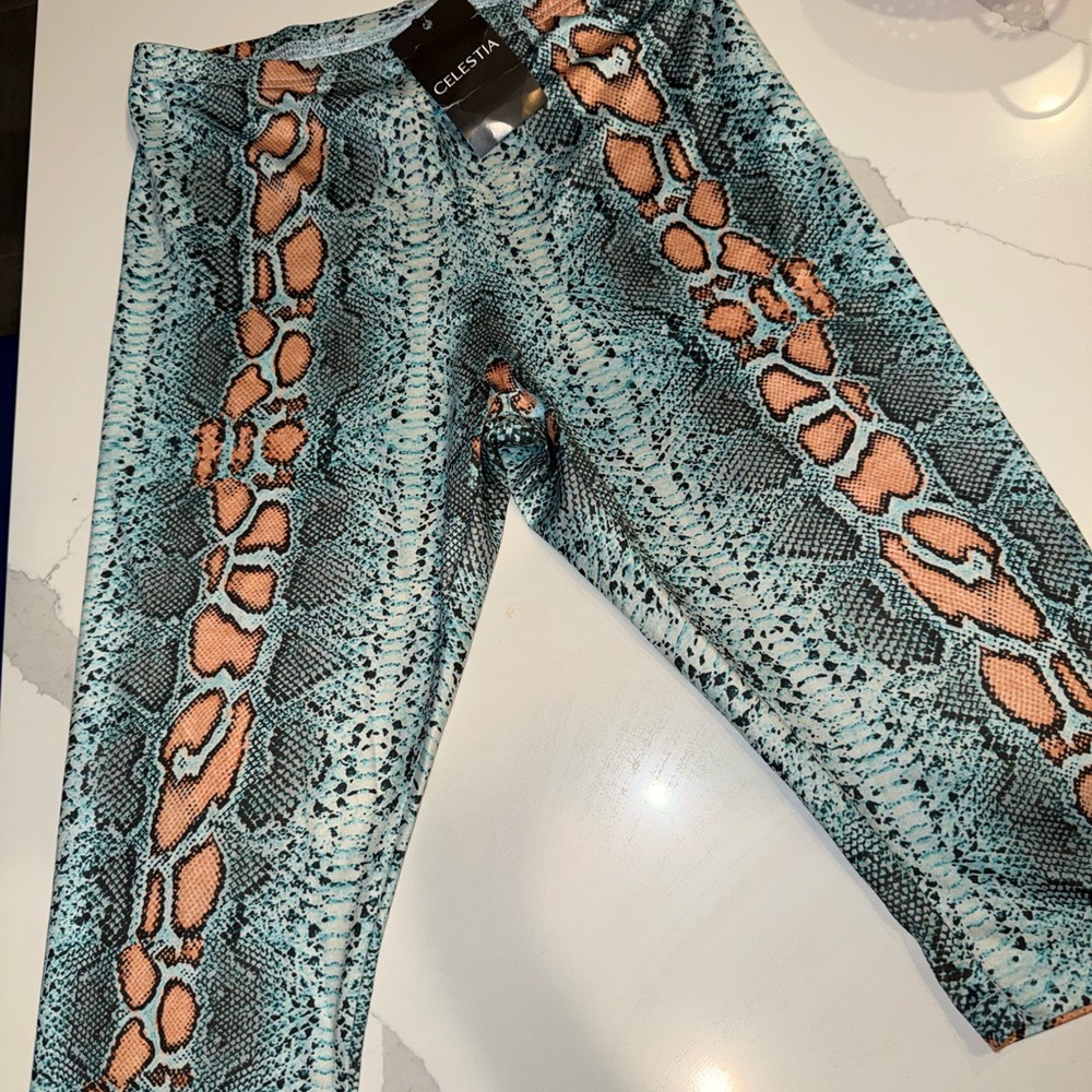 Teal Snake-Print Leggings